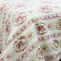 New! Shabby Chic Cozy Country Pink Green Red Ivory White Rose Soft Quilt Set