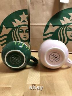 New Starbucks Limited Daruma Dharma Mug Set of 2 Cherry Pink Green NEW