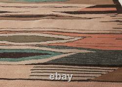 New Swedish Design Brown, Green and Pink Flat-Weave Wool Rug N12039