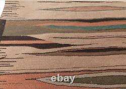 New Swedish Design Brown, Green and Pink Flat-Weave Wool Rug N12039