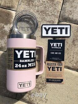 New! YETI (2 items) Rambler 24 Oz mug 1-Sagebrush Green & 1-Ice Pink Standard Lid