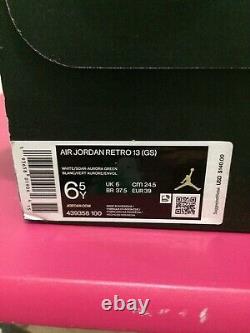Nike Air Jordan 13 Retro GS White Soar Aurora Green Pink 439358-100 Size 6.5Y=8W