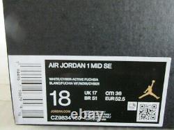 Nike Air Jordan 1 MID Se White-cyber Green-fuchsia Pink Sz 18 Cz9834-100
