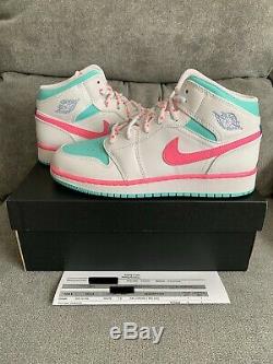 Nike Air Jordan 1 Mid Digital Pink Green White Size 7Y WithReceipt 555112-102