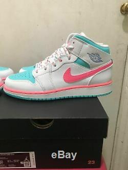 Nike Air Jordan 1 Mid GS White Digital Pink Aurora Green Sizes 5.5 / 6 / 6.5 / 7
