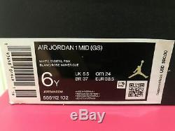 Nike Air Jordan 1 Mid GS White Digital Pink Aurora Green Sizes 5.5 / 6 / 6.5 / 7