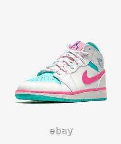 Nike Air Jordan 1 Mid Pink Green Soar (GS) 555112-102 4-7Y