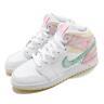 Nike Air Jordan 1 Mid Se Gs Paint Drip White Green Pink Kid Women Dd1666-100