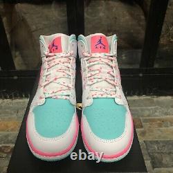 Nike Air Jordan 1 Mid South Beach GS Size 5Y-7Y 555112-102 White Pink Soar Green