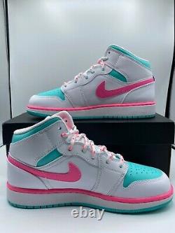 Nike Air Jordan 1 Mid White Pink Green Soar (GS) 555112-102 FREE SHIPPING