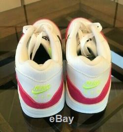 Nike Air Max 1 White Black Volt Green Rush Pink Fuchsia AH8145-111 Men's Size 9