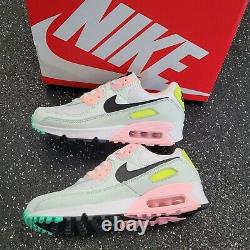Nike Air Max 90 White Volt Green Glow Pink Gym Running Shoes Women Size 7