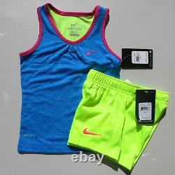 Nike Girls Size 4 Summer Mesh Shorts & Tops Yellow Pink Green Purple $178 NEW