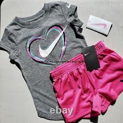 Nike Girls Size 5 Summer Dri-fit Lined Shorts & T-Shirts Mesh Pink Green Black
