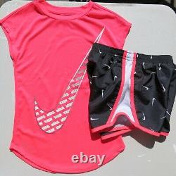 Nike Girls Size 5 Summer Dri-fit Lined Shorts & T-Shirts Mesh Pink Green Black
