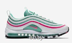 Nike MEN'S Air Max 97 White/Pink Black/Kinetic Green SOUTH BEACH SIZE 10.5 NEW