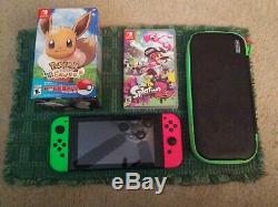 Nintendo Switch Splatoon 2 Console Bundle, Green & Pink Joy-Cons, 2 Games & Case