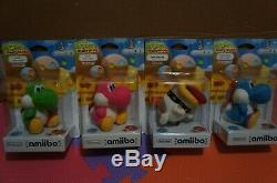 Nintendo Yoshi's Woolly World AMIIBO SET of 4. Poochy, Blue, Pink & Green! NEW