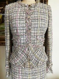 Nwt Gorgeous Chanel 05p Multicolor Tweed Fringe Pink Green Jacket Skirt Suit 40