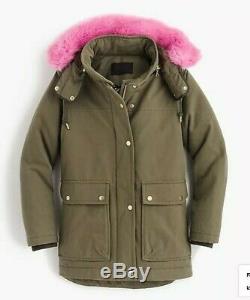 Nwt J. Crew Collection Hooded Parka Coat $495 Pink Fur M Wasabi Green F6993