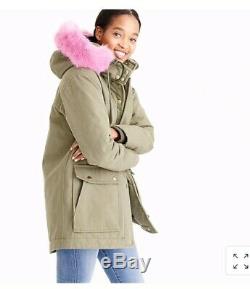 Nwt J. Crew Collection Hooded Parka Coat $495 Pink Fur M Wasabi Green F6993
