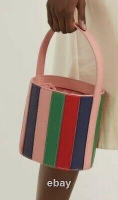 Nwt Staud Bissett Bucket Bag Leather Green Blue Red Pink Striped Bloggers It Bag