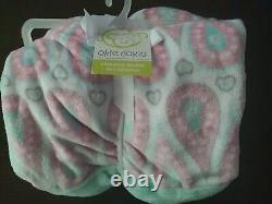 Okie Dokie NWT Paisley Teardrop Pink Green Plush Baby Blanket Security Lovey NEW