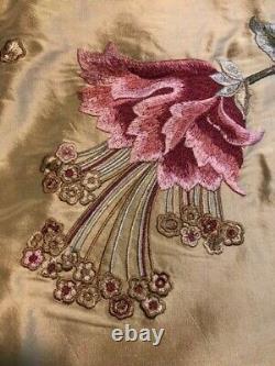 Oriental Poppy' by Colefax & Fowler, embroidered pink/green on gold, 25 yards