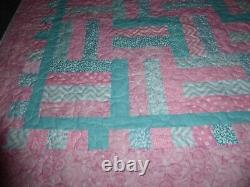 PINK & GREENhandmade baby, lap, crib, tummy time quilt 43 1/2 by 51