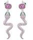 Pave Set White Cz, Pink Ruby With Green Emerald Apple & Snake Dangle Earrings