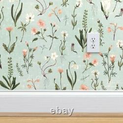 Peel-and-Stick Removable Wallpaper Floral Forest Large Pink Flower Green Mint