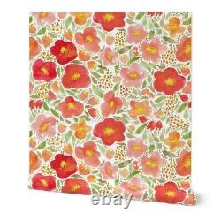 Peel-and-Stick Removable Wallpaper Floral Garden Watercolor Poppy Red Pink Green