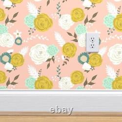 Peel-and-Stick Removable Wallpaper Vintage Floral Blush Pink Mint Green Mustard