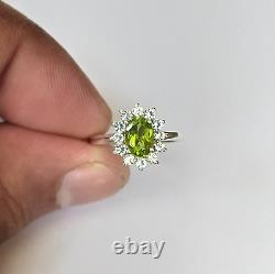 Peridot Ring For Her Moissanite Studded Band White Gold 14K Solid Oval Cut Style