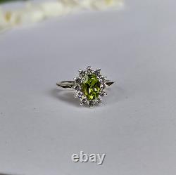 Peridot Ring For Her Moissanite Studded Band White Gold 14K Solid Oval Cut Style