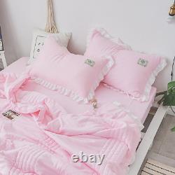 Pink Bedding Set Thin Summer Quilt with Pillow Cases Blanket Comforter Bed Cover