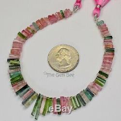 Pink Green Blue Polished Tourmaline Crystal Beads 8 inch strand