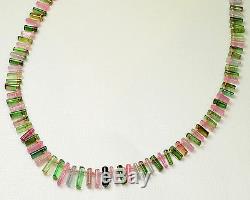 Pink Green Blue Smooth Tourmaline Crystal Beads 25 inch necklace with clasp