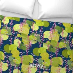 Pink Green Blue Yellow Flowers Floral Sateen Duvet Cover by Spoonflower