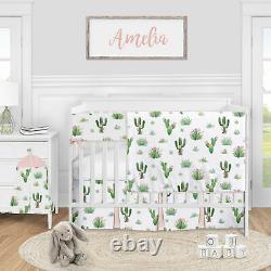 Pink Green Cactus Floral Baby Girl 5pc Nursery Crib Bedding Set by Sweet Jojo