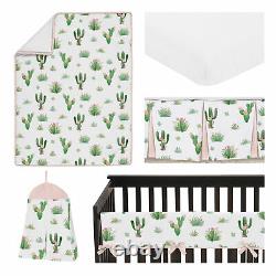 Pink Green Cactus Floral Baby Girl 5pc Nursery Crib Bedding Set by Sweet Jojo