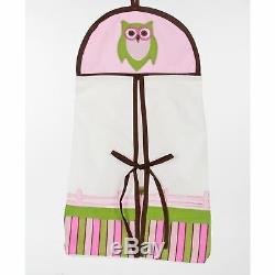 Pink Green Owls 10 pcs Crib Bedding Set Baby Girl Nursery Quilt Mobile Diaper
