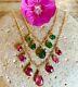 Pink Green Stack Tourmaline Gemstone Necklaces Gold Plated 925 Silver Jewelry