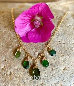 Pink Green Stack Tourmaline gemstone Necklaces Gold plated 925 silver jewelry