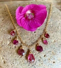 Pink Green Stack Tourmaline gemstone Necklaces Gold plated 925 silver jewelry