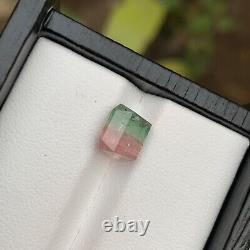 Pink Green Watermelon Bicolor Natural Tourmaline Gemstone, 3.10 Ct Emerald Cut