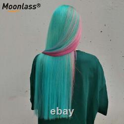 Pink Mint Green Straight Lace Front Human Hair Wigs HD Transparent Remy Hair