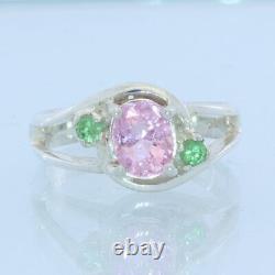 Pink Spinel Green Tsavorite Garnet Handmade Sterling Silver Ladies Ring size 7