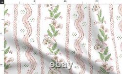 Pink Stripe Green Floral Preppy 50 Wide Curtain Panel by Spoonflower