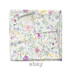 Pink White Green Flowers Summer meadow Sateen Duvet Cover by Spoonflower